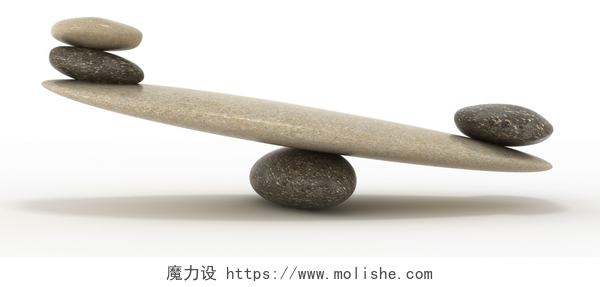白色背景上的石头公平秤与大、 小石头鹅卵石稳定体重秤